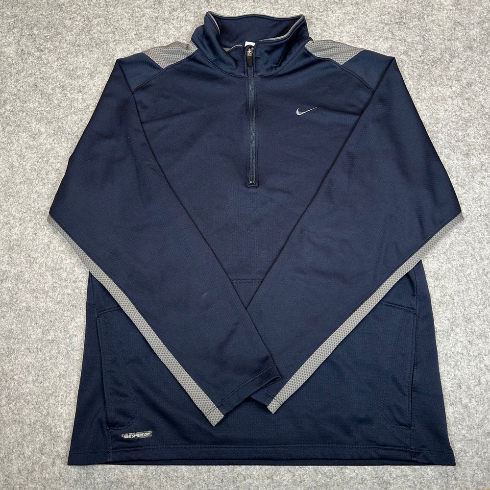 Nike Sphere Dry Mens Large Navy Blue Grey 1/4 Zip Pullover Jacket Top Techwear